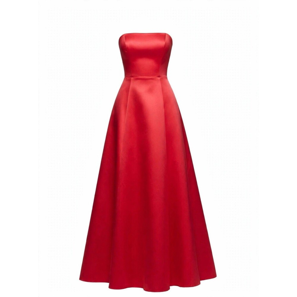 Urban Girl Nites 11/12 Red Satin Strapless A-Line Maxi Prom Gown